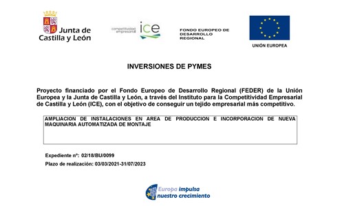 PROYECTO DE INVERSION EN COLABORACION CON FEDER Y LA JUNTA DE CASTILLA Y LEON